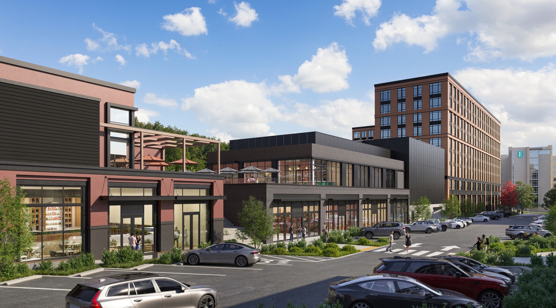 exterior of building showing the property's lush landscaping