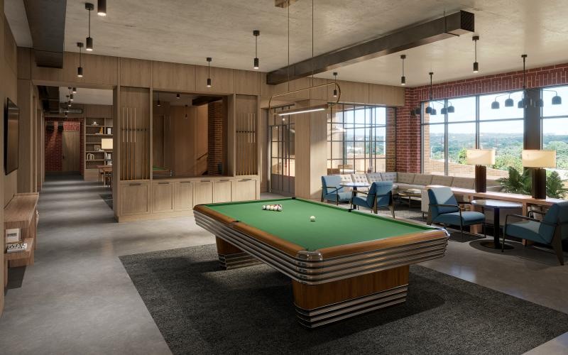 a pool table in a room