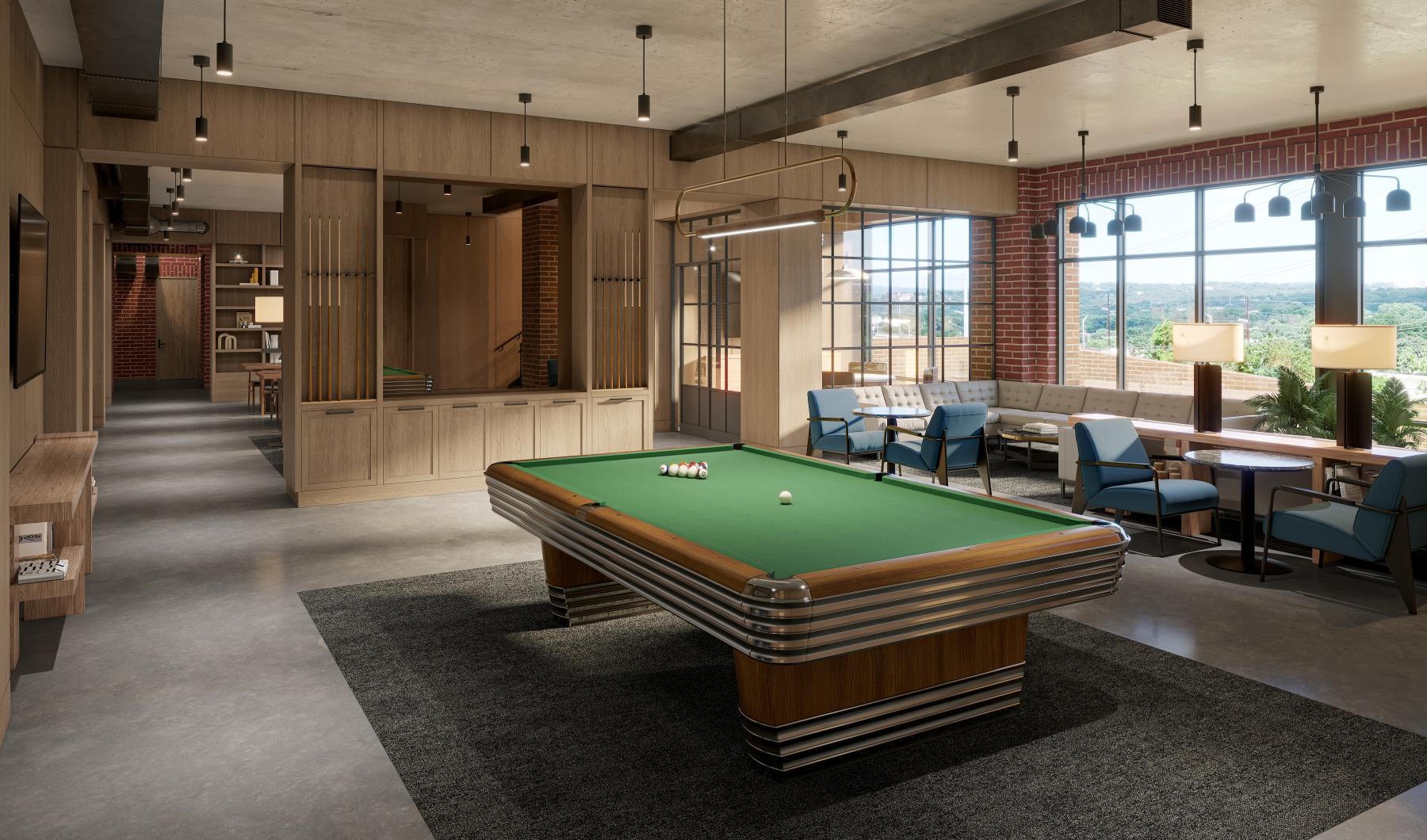 a pool table in a room