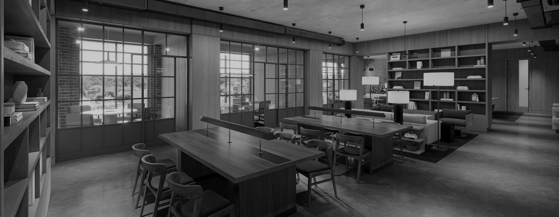 a room with tables and chairs